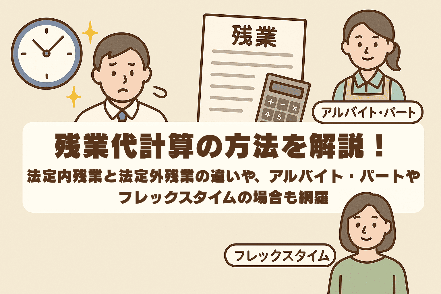 残業代計算の方法を解説！法定内残業と法定外残業の違いや、アルバイト・パートやフレックスタイムの場合も網羅